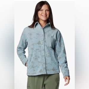 Columbia PFG Uncharted Fleece Overshirt Crushed Blue Performance Fit Sz L NEW